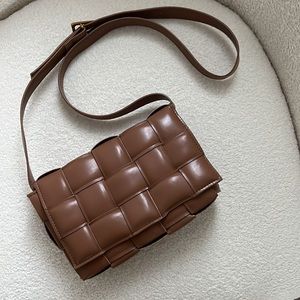 Faux leather padded brown shoulder bag
